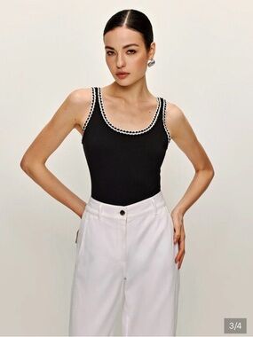 **NWT Commense Black One-Piece Bodysuit with White Contrast Trim